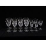 Thirteen Waterford Lismore wine glasses, eight large 14.8cm tall and five small 13cm tall