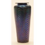 Robert Wynne Denizen iridescent pulled feather glass vase, approximately 23cm tall