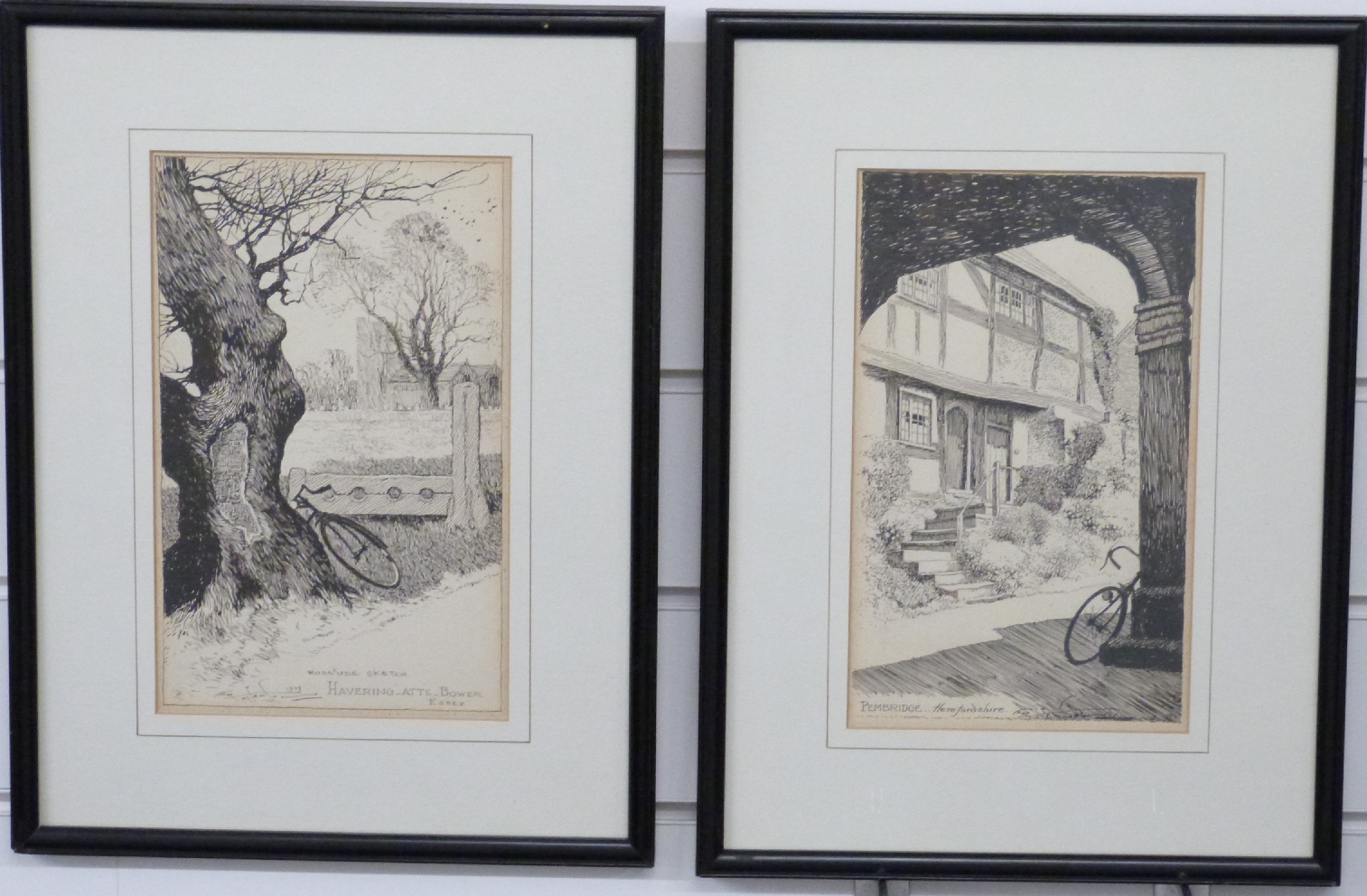 Frank Paterson (British 1871-1952): Two cycling related pen and ink drawings ' Pembridge,