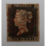 Great Britain 1840 1d black J B Plate 1a 4 margins, light red Maltese cross cancellation