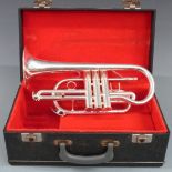 Virtuoso silver plated cornet with Vincent Bach mouthpiece, reg no CR-1705, in fitted hard carry