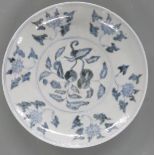 Chinese blue and white dish decorated with fruit and foliage, with six character Kangxi mark to