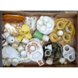 Collection of egg cruets, novelty egg cups including pottery, Goebel etc