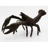 Japanese bronze lobster with mark to base, 9cm long