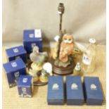 A figural bird table lamp, boxed model birds etc