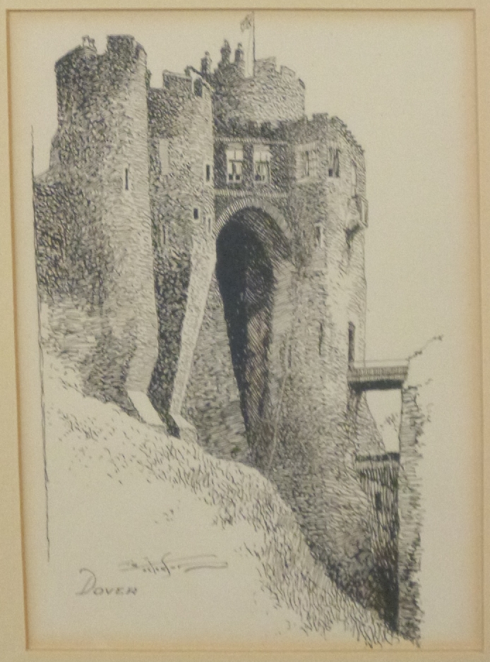 Frank Patterson (British 1871-1952): Two pen and ink drawings 'Durlston Bay, Dorset' and 'Dover' - Image 3 of 4