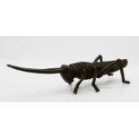 Japanese bronze of grasshopper, 12 x 2.6cm