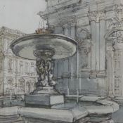 Marianne Von Werther RBA 'Rome, Fountain, Andrea Delle Valle' pen and ink, signed lower right, 33