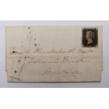 Great Britain 1840 1d black NE on cover, September 4 postmark to rear and Portobello postmark to