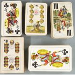 Five continental packs of playing cards including Budapest, Unie Prague and Piatnik tarot packs