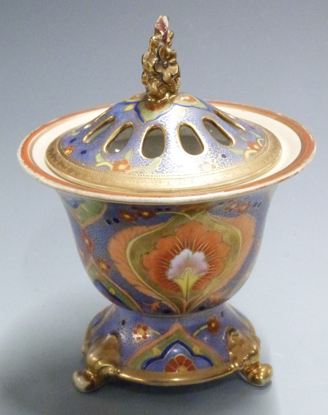 A 19thC blue and white porcelain chestnut basket, two saucers, Foley trio and a Noritake pot pourri - Image 2 of 5