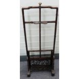 A 19th/20thC Chinese carved hardwood extendable pole screen or stand with carved faux bamboo