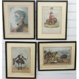 William Heath (1795-1840): Four framed 19thC hand-coloured satirical etchings. Subjects include '