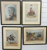 William Heath (1795-1840): Four framed 19thC hand-coloured satirical etchings. Subjects include '