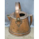 Art Nouveau copper watering can with swing handle, H 40cm