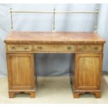 A 19thC twin pedestal mahogany desk with brass rail, W137 x D57 x H127cm (with rail)