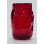 Geoffrey Baxter for Whitefriars ruby red knobbly glass vase, 22cm tall