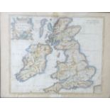 Robert Morden 18thC map of the British Isles 'Britannia Romana', 38 x 50cm, framed and glazed.