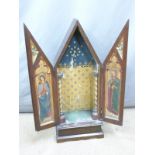 Victorian/Gothic revival oak reliquary with hand decoration within, W32 x D21 x H80cm. The vendor'