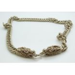 Chinese white metal necklace with marks to dragon clasp