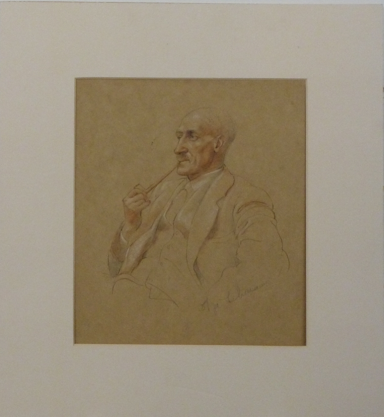 Olga Lehmann (1912-2001): Pencil and pastel drawing of a man smoking a pipe, 27cm x 23cm - Image 3 of 3