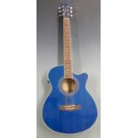Tanglewood Discovery semi-acoustic guitar fitted with six steel strings in blue lacquered finish,