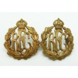 Two Royal Flying Corps other ranks metal collar badges