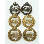 Six British Army Queen's Dragoon Guards 'Bays' metal collar badges in three pairs including an OSD