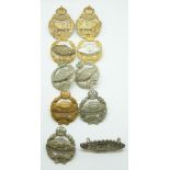 Ten Tank Corps metal badges including four facing pairs