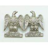 British Army Royal Scots Greys pair of officer's silver collar badges by Gaunt of London