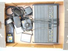 Atari 2600 Woody game console with four games, joysticks etc