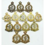 Fourteen British Army Royal Army Medical Corps metal collar badges
