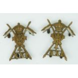 British Army 21st Empress of India's Lancers Victorian 'upright lances' pair of metal collar badges