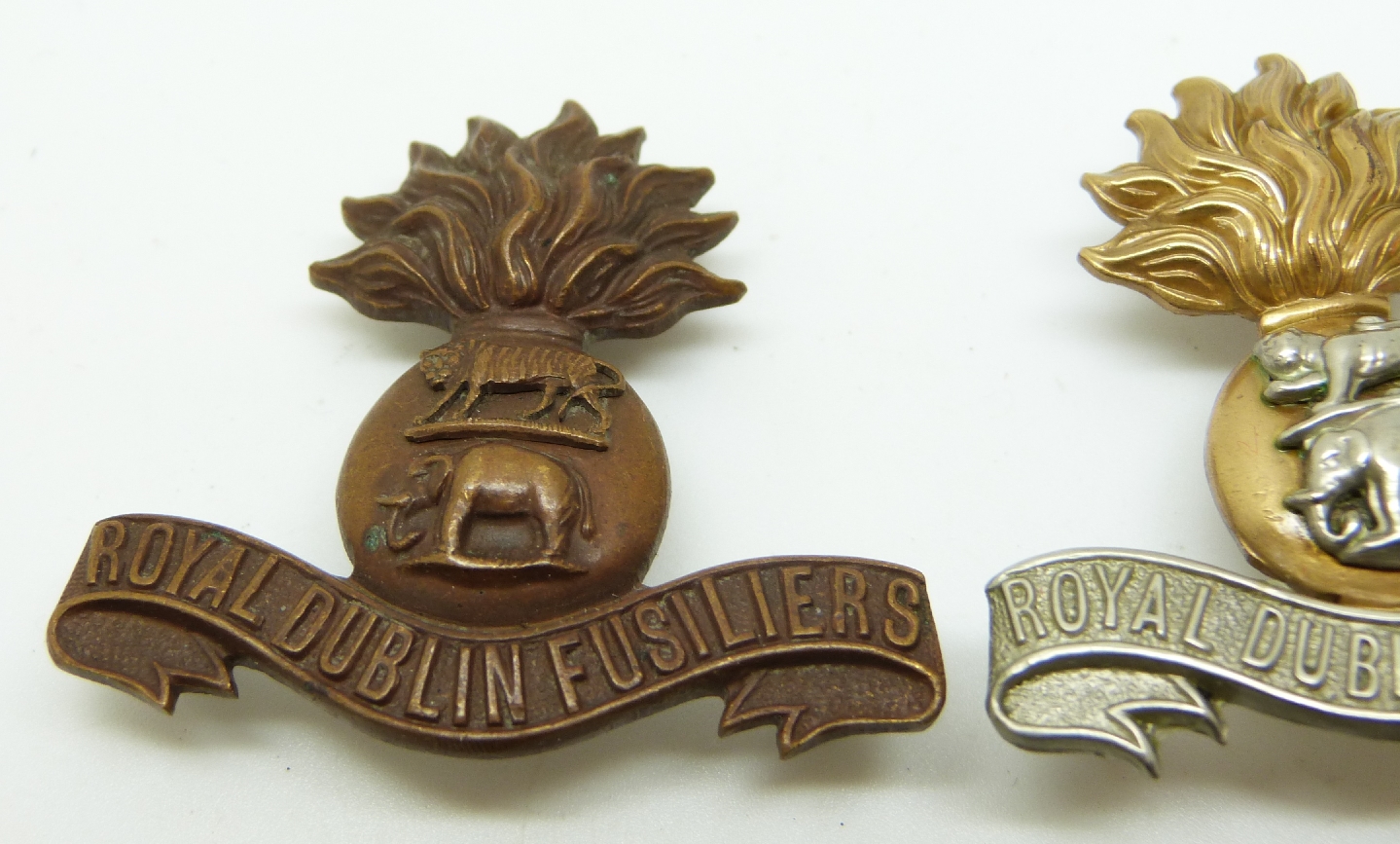 Six British Army Royal Dublin Fusiliers metal badges including a pair ...