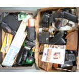 Vintage cameras and accessories to include Praktica Super TL2, Zenit E with 1980 Olympic logo,