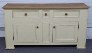 Painted sideboard with three drawers above two cupboards, L173 x D50 x H89cm