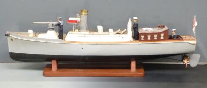 Live steam model Naval picket boat with radio control, Stuart Double 10 twin cylinder engine, hand