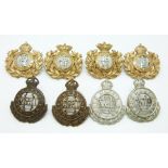 Eight British Army 18th Hussars metal collar badges, officers and others ranks with Victorian and