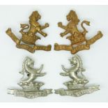 Two pairs British Army metal collar badges for the 7th Dragoon Guards