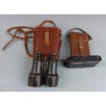 Negretti & Zambra set of double extending binoculars in leather case and a cased N & G Baby Sibyl