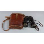 A pair of Ross military Bino Prism No 5 Mk V x 7 binoculars, in impressed leather case