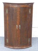 19thC oak and mahogany barrel fronted corner cupboard, 104cm