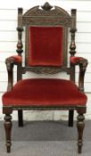 19thC carved oak armchair with lion mask ends to the arms