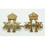 Two British Army Victorian 20th Hussars collar badges