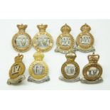 Eight British Army 4th Queen's Own Hussars metal collar badges in three pairs plus two including