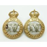 British Army 4th Hussars 1901-1903 pair of metal collar badges