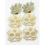 Six British Army 16th/5th Lancers metal collar badges in three pairs, post 1954 Queen Elizabeth