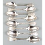 Harlequin set of eight Georgian Scottish hallmarked silver fiddle and shell pattern table spoons,