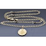 A 9ct gold St Christopher on a 9ct gold curb link chain, 7.8g