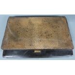 A c1930s shagreen fronted fine leather clutch bag with accessories, 11 x 20cm